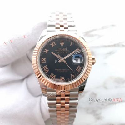 (EW) Replica Rolex Datejust II 3255 Watch 2 Tone Rose Gold Rolex Black Roman Dial